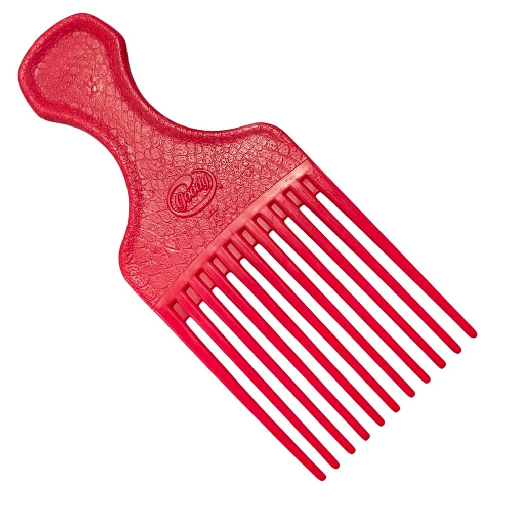 Vintage Goody‎ Large red Lift Hair Pick Faux Croc Snake Skin Leather